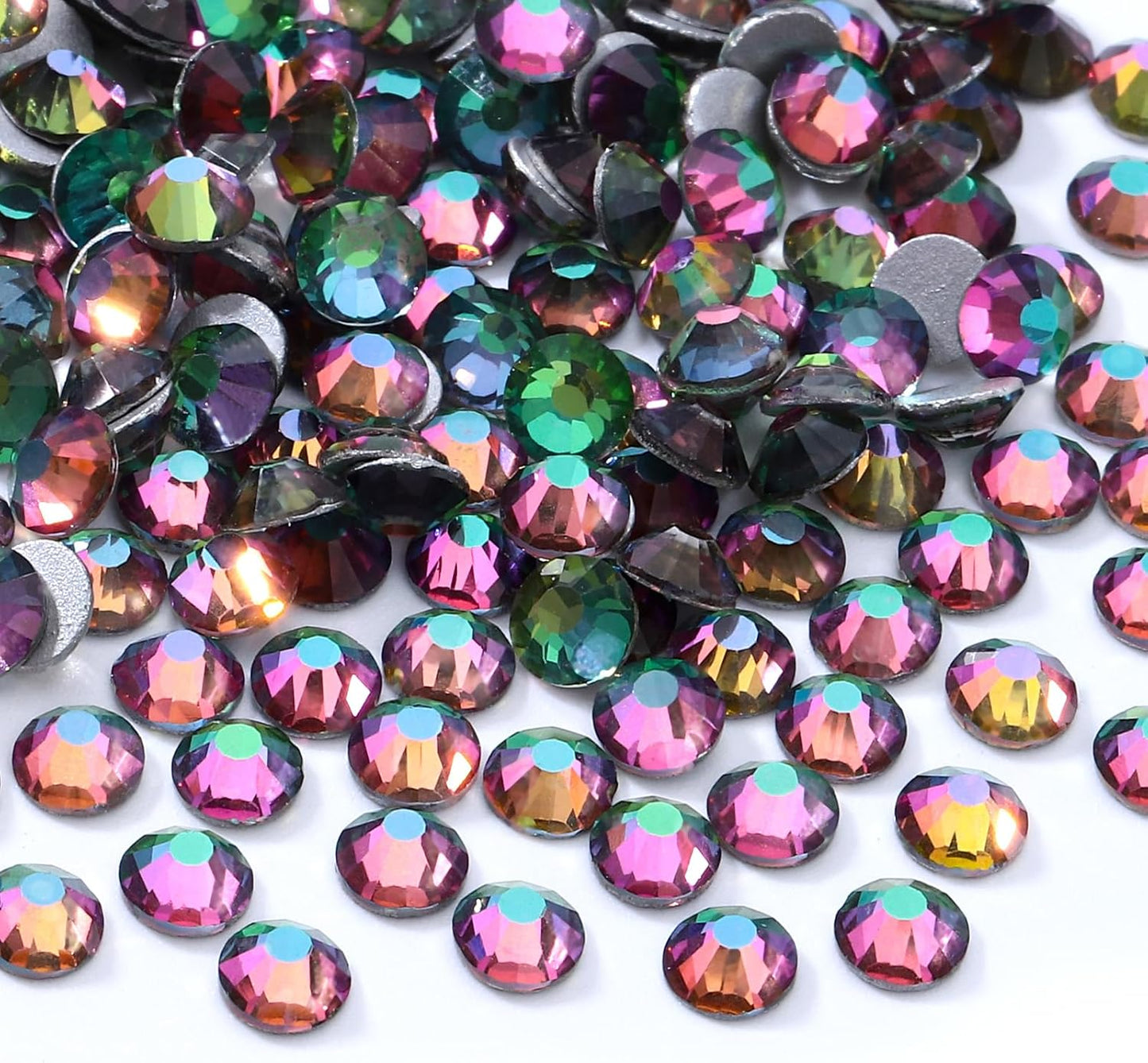 Green Volcano Flatback Rhinestones, Glass Rhinestones for Nail Art and Craft, Glue Fix, Loose Crystal Gemstones(Green Volcano, SS30, 288pcs, 6.4-6.6mm)
