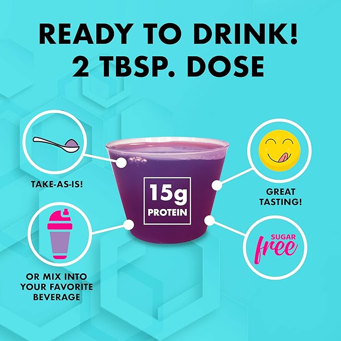 Nutritional Designs LPS Liquid Collagen & Whey Protein Supplement - Non-GMO Drink, Sugar-Free - Promotes Healthy Skin & Hair for Men & Women, Grape, Single Serve (100 Packets)