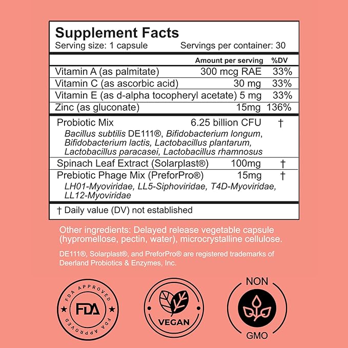 #FOBO SUPPLEMEANT to Be Acne Supplement | All Natural Daily Prebiotics Probiotics Vitamins Skin Mix with Zinc | Improve Clear Blemish-Free Radiant Skin Through Balancing Gut Health