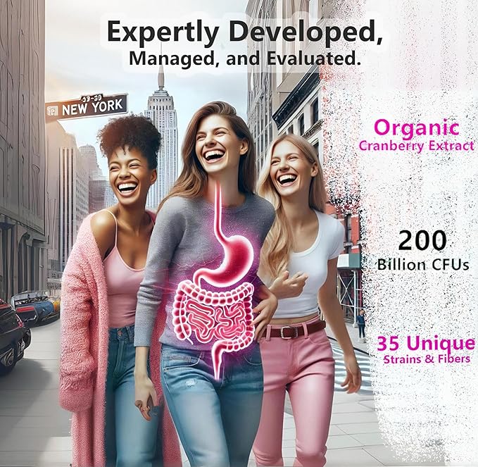 Premium Women's Probiotic, Prebiotic + Cranberry, 200 Billion CFUs, 35 Unique Strains & Fibers. PH Balance, Digestive, UTI & Overall Feminin Health. 60 Capsules.