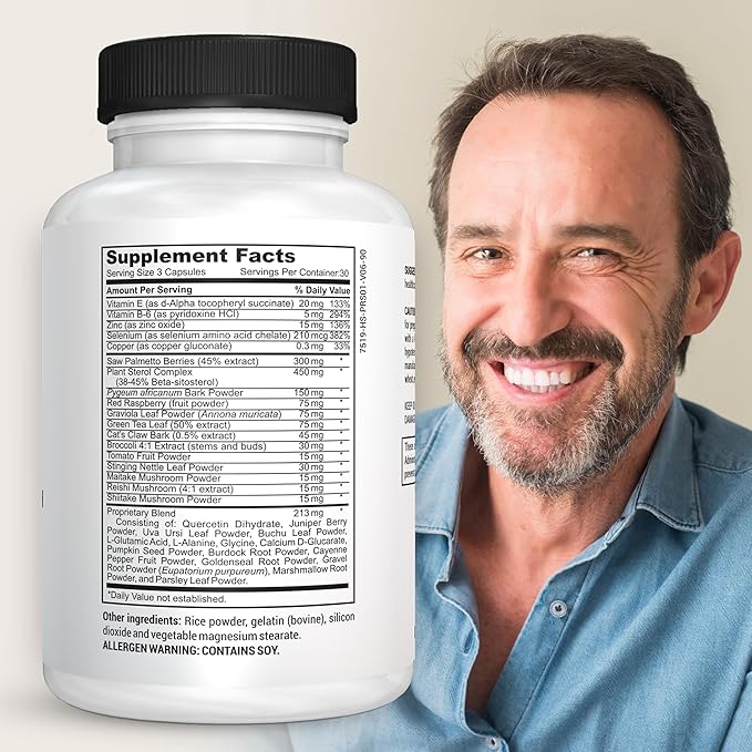 Prostate Health Supplements for Men - Prostate Supplements with Saw Palmetto Powder, Vitamin E, Zinc, Mushrooms, Pumpkin Seed - Prostate Support Dietary Supplement for Men, 90 Ct
