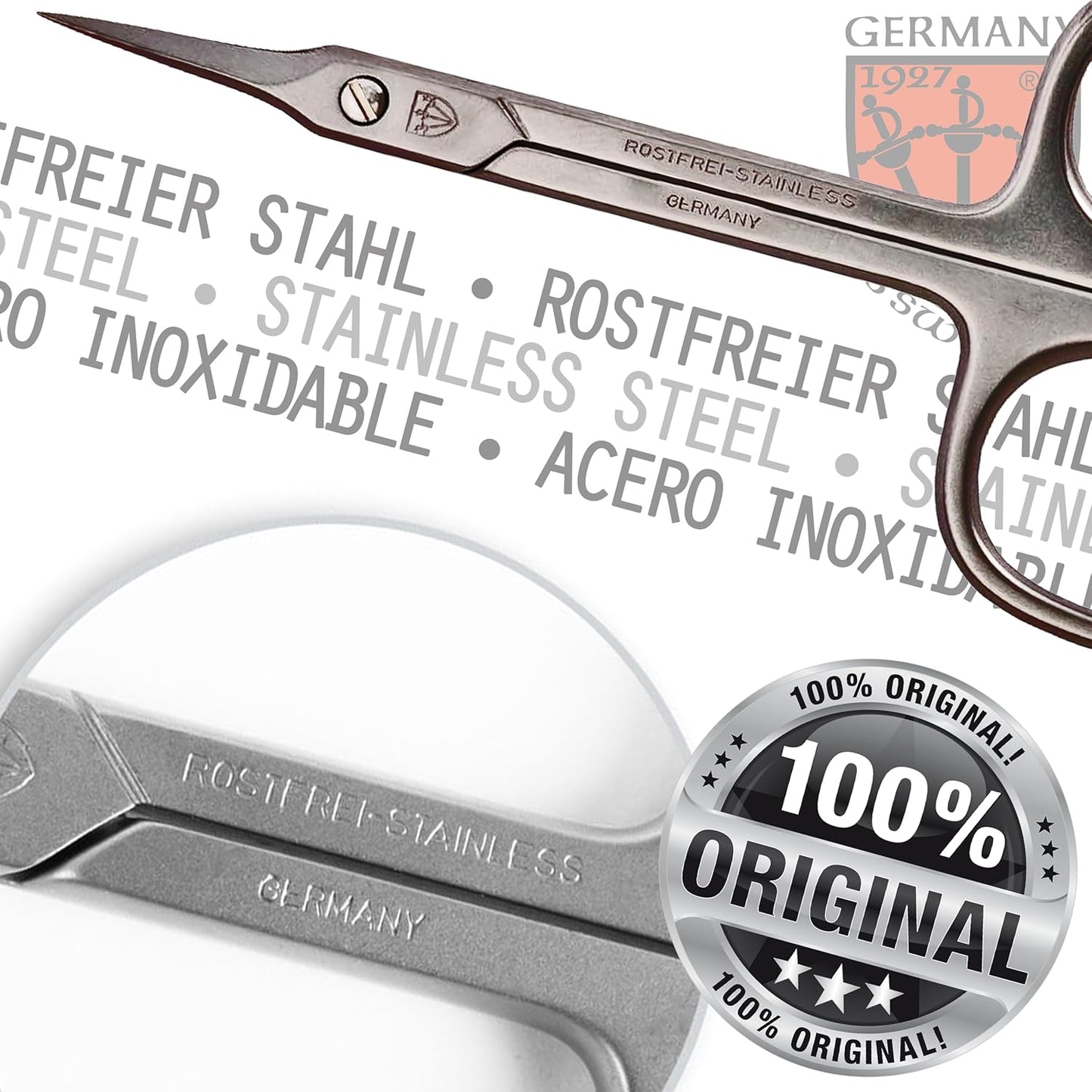 3 Swords Germany - brand quality STAINLESS STEEL INOX CURVED CUTICLE TOWERPOINT SCISSORS (1 PIECE) with case for manicure pedicure - nail care by 3 Swords - Made in Germany