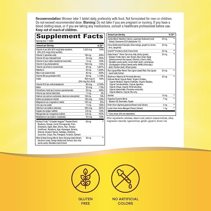 Nature’s Way Alive! Women’s 50+ Ultra Potency Complete Multivitamin, High Potency Formula, Promotes Healthy Heart, Brain, Bones*, with Methylated B12, Gluten-Free, 60 Tablets (Packaging May Vary)