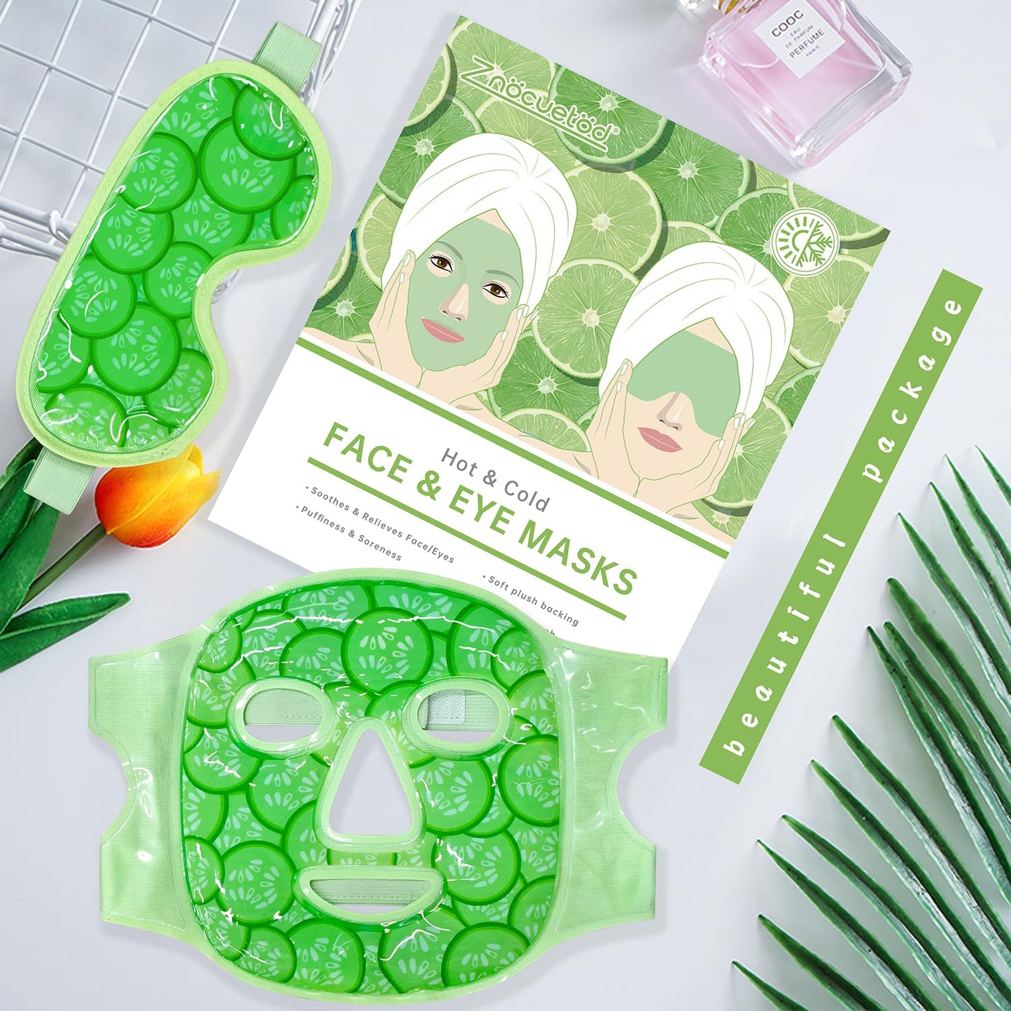 Face Eye Mask Ice Pack for Reducing Puffiness, Bags Under Eyes, Puffy Dark Circles, Migraine,Hot/Cold Pack with Soft Plush Backing (Cucumber Green)