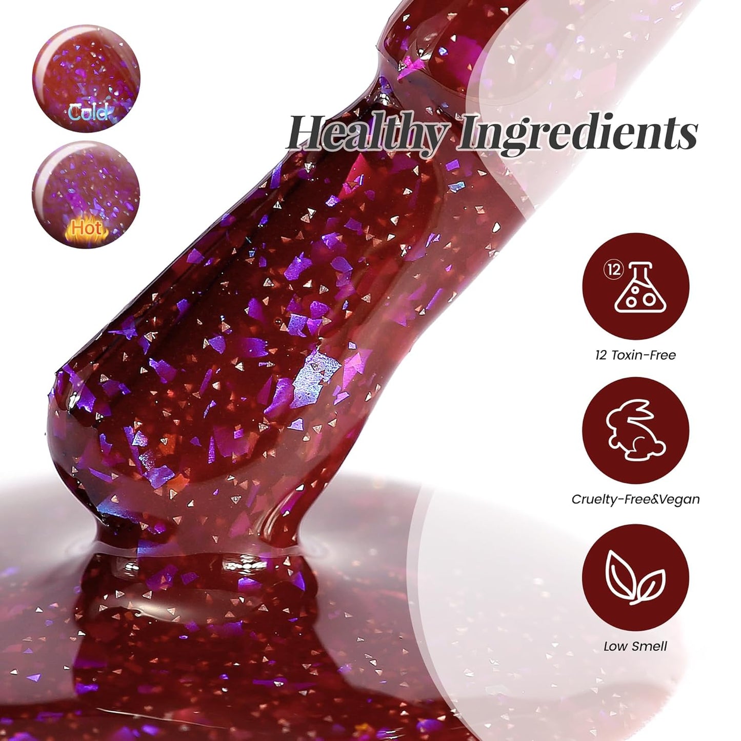 YTD Likomey Brocade Glitter Color Changing Gel Nail Polish,15ml Light Purple To Jujube Red Shimmer Mood Temperature Change Colors Iridescent Flakes,Fall Winter Thermal UV Nail Gel,WB340