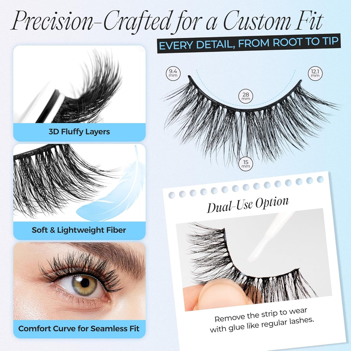 LASHVIEW Self Adhesive Eyelashes 5 Pairs Cat Eye Wispy Self-adhesive False Lashes Reusable Natural Look Press On Lashes No Glue Need Eyelashes with Replacement Adhesive Strips (CV130)