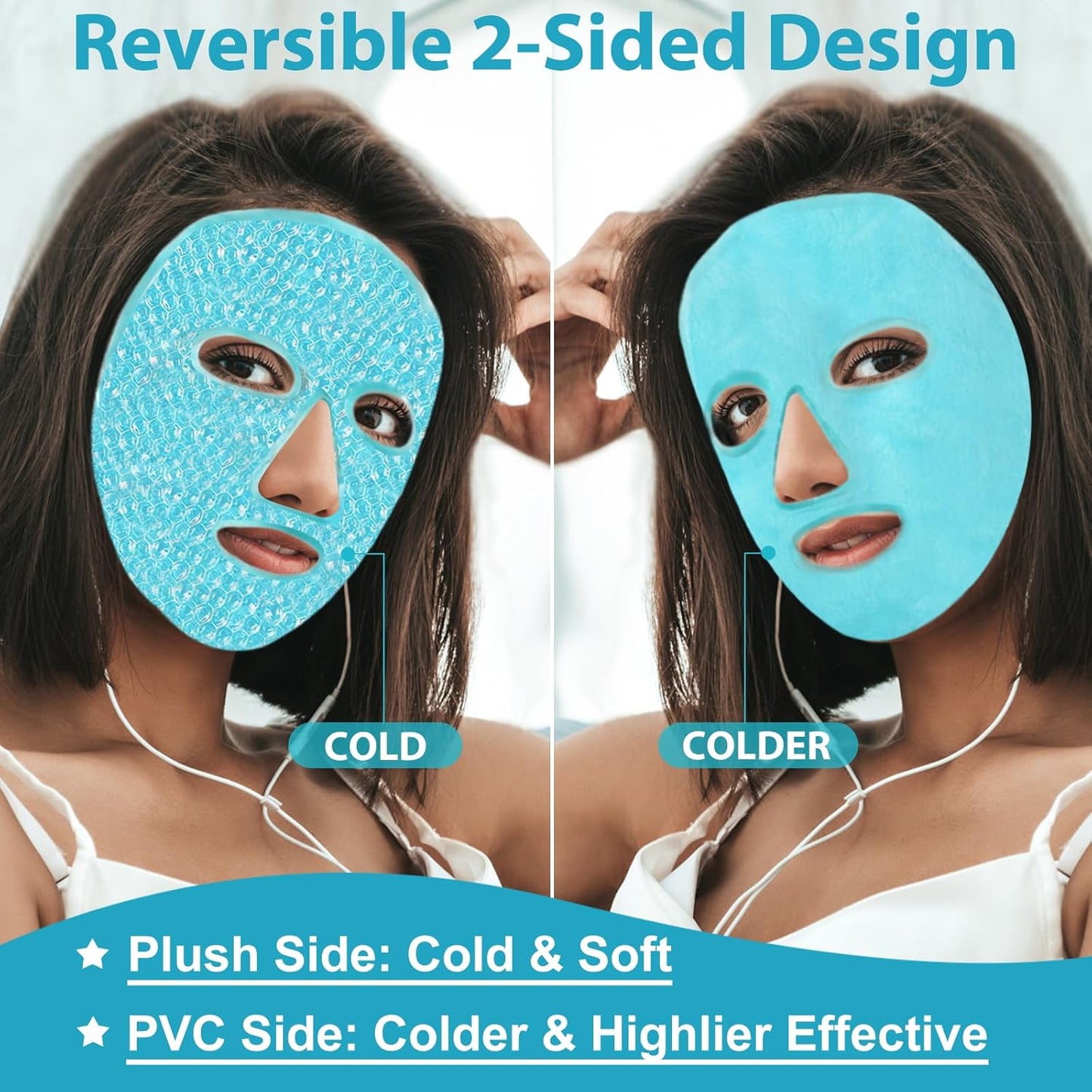 BeeVines Ice Face Mask, Cooling Gel Pack for Puffy Eyes, Cold & Hot Reusable Compress, Frozen Eye Packs Masks for Women for Dark Circles, Puffiness & Allergies (One Pack Blue)