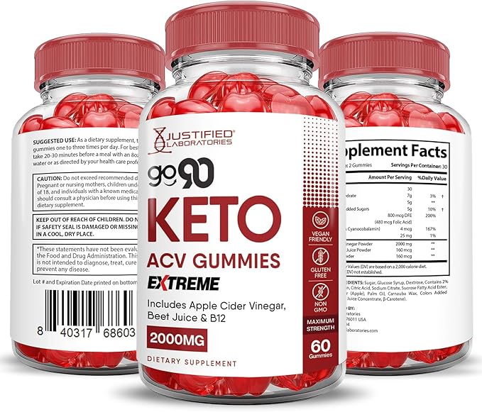 (2 Pack) Go 90 Keto ACV Gummies Extreme 2000MG Go90 Keto Gummies Apple Cider Vinegar Formulated with Pomegranate Beet Juice Powder B12 Vegan Non GMO 120 Gummys