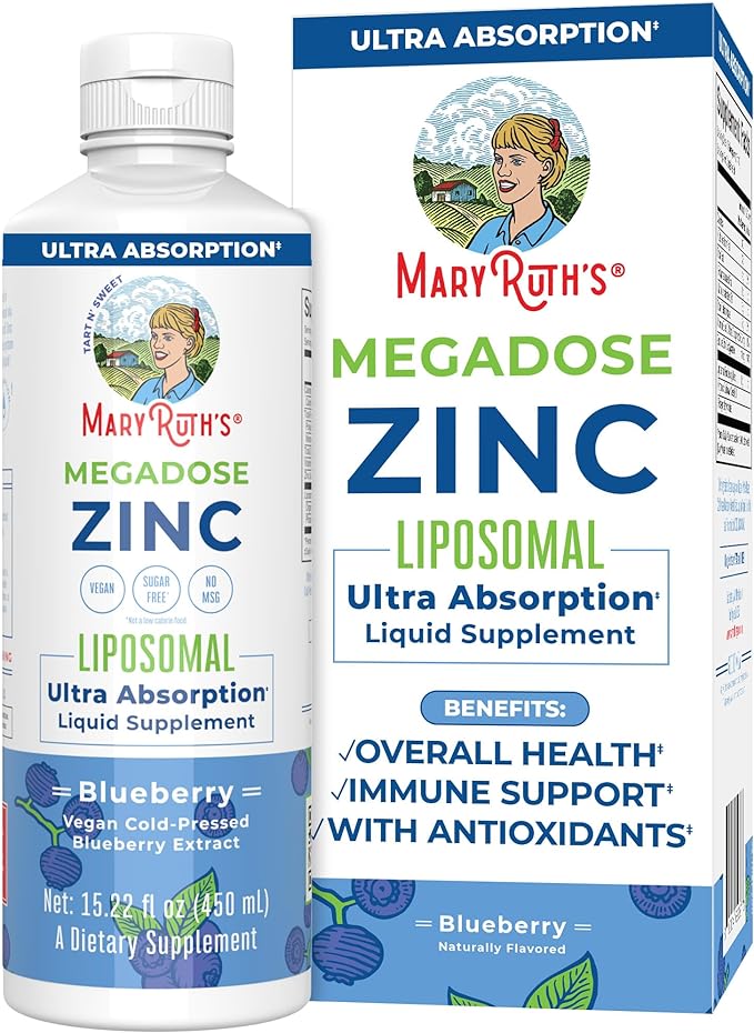 MaryRuth Organics Nutritional Supplement | Liposomal Liquid Zinc Supplement with Vitamin E | Overall Health and Skin Care | Blueberry | Vegan, Non-GMO, Gluten Free, No Sugar Added | 15.22 Fl Oz