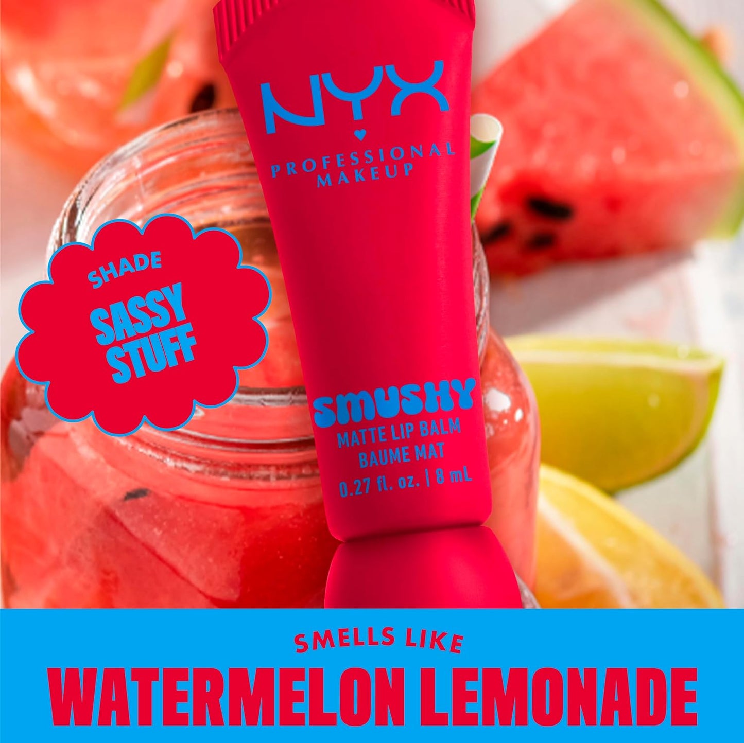 NYX PROFESSIONAL MAKEUP Smushy Matte Lip Balm, Tinted Lip Moisturizer with Soft, Matte Finish - Sassy Stuff (Candy Apple Red)