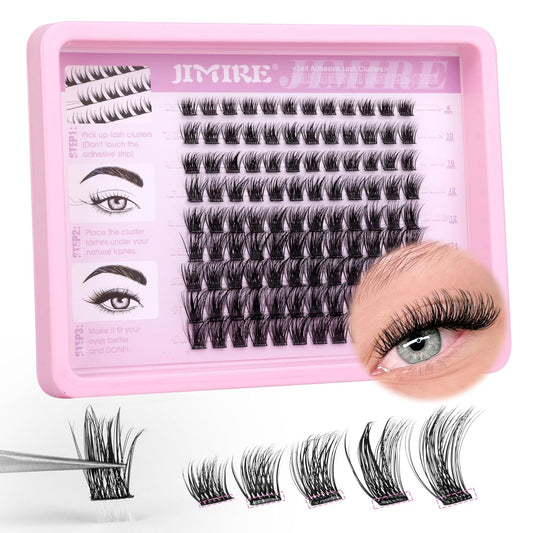 JIMIRE Self Adhesive Eyelashes Natural Wispy 8-16MM Pre Glued Lash Clusters No Glue Needed Press on Lashes Reusable Self Adhesive Lashes Classic Eyelash Clusters Easy to Apply