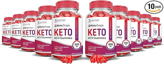 (10 Pack) Keto Drops Keto ACV Gummies Advanced Formula 1000MG Keto Drops Keto Gummies Apple Cider Vinegar Formulated with Pomegranate Beet Juice Powder B12 Vegan Non GMO 300 Gummys