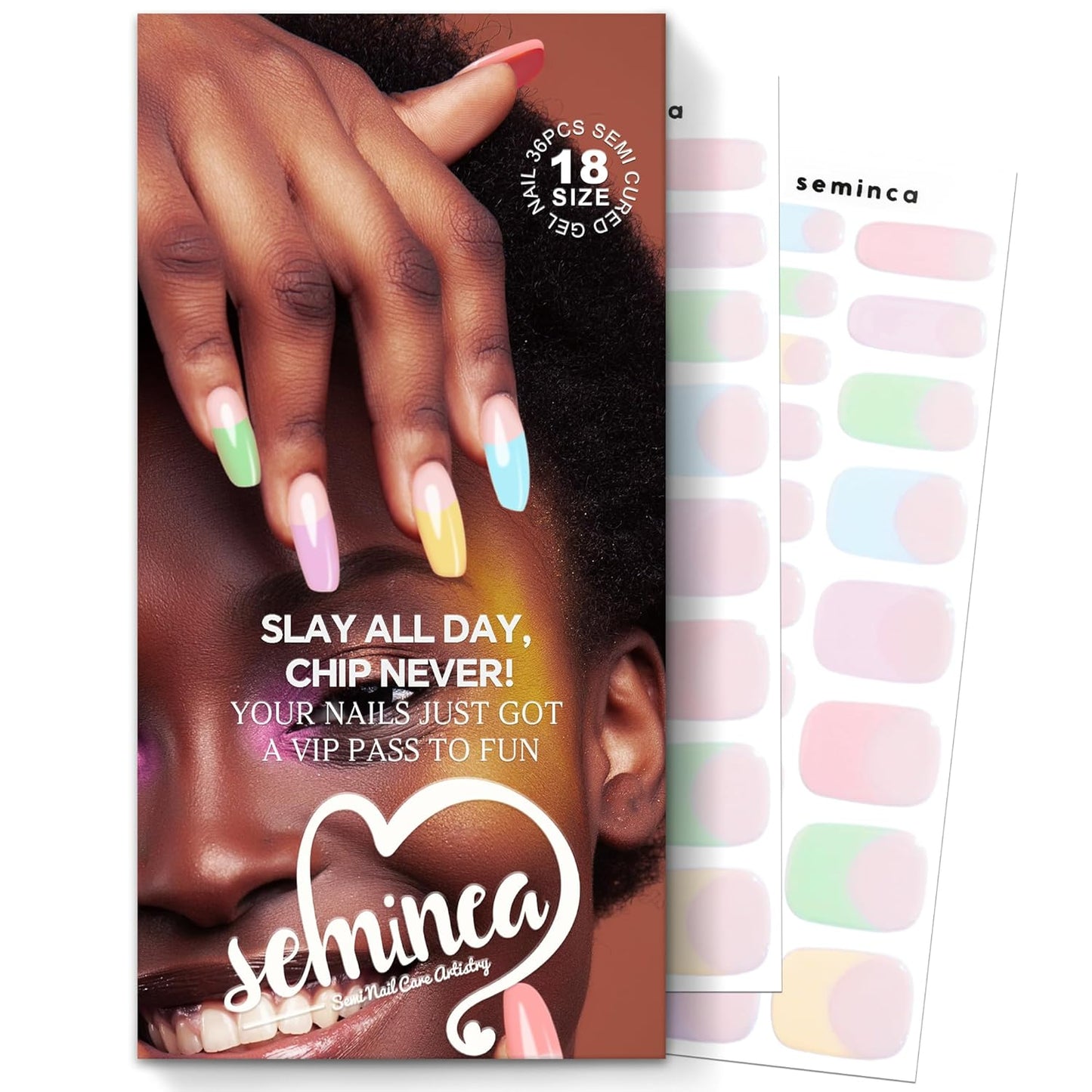Semi Cured Gel Nail Strips-Semi Cured Gel Nail Art Wraps Back to School Nail Stickers At-Home Manicure Kit,14 Days Wear, Salon-Grade Works with Any UV/LED Lamps(Colorful Spring)
