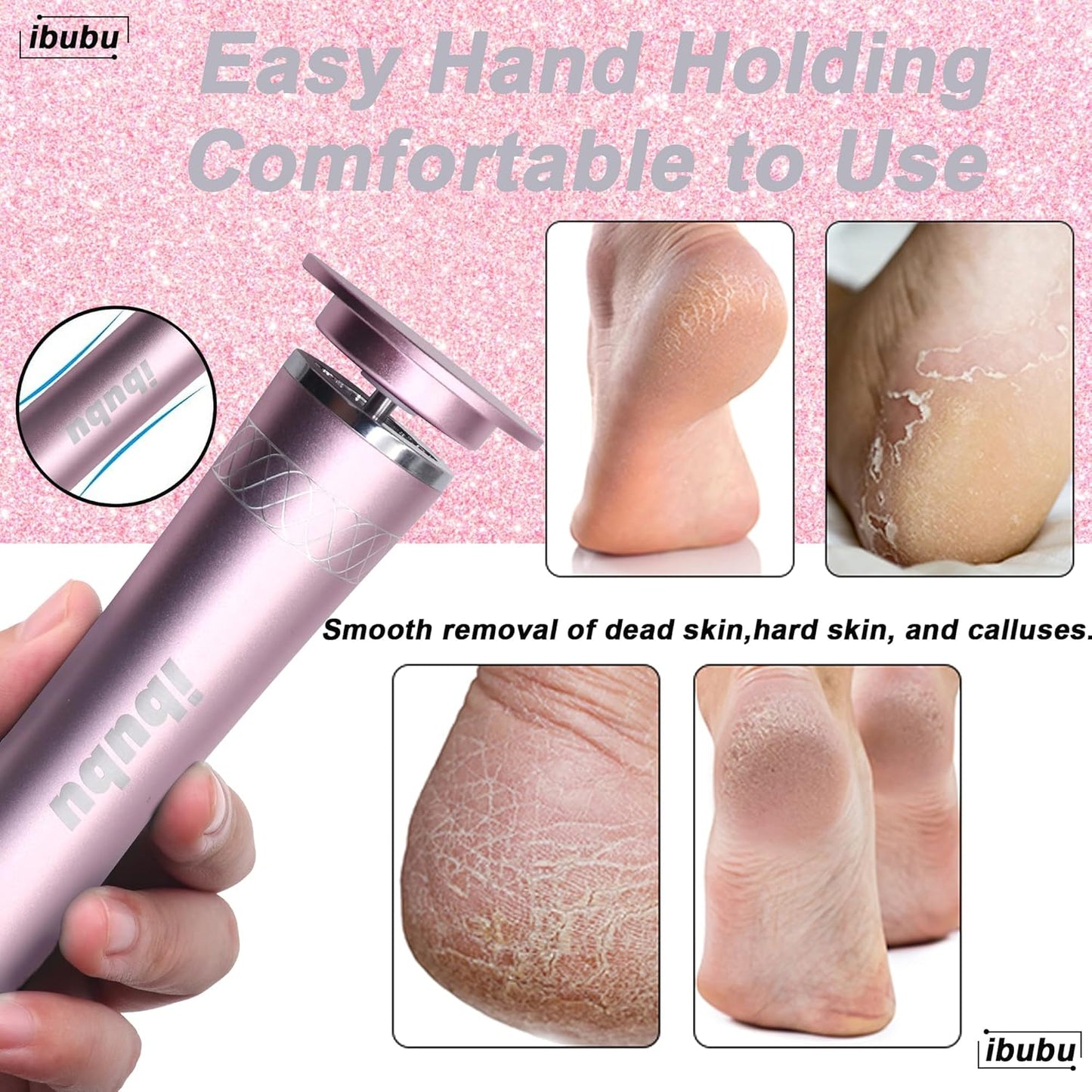Upgrade Electric Feet Callus Remover Professional Powerful Foot File Pedicure Grinder Sanders 24V Power 1200RPM Speed Adjustable for Dead Dry Crack Skin Calluses (Pink)