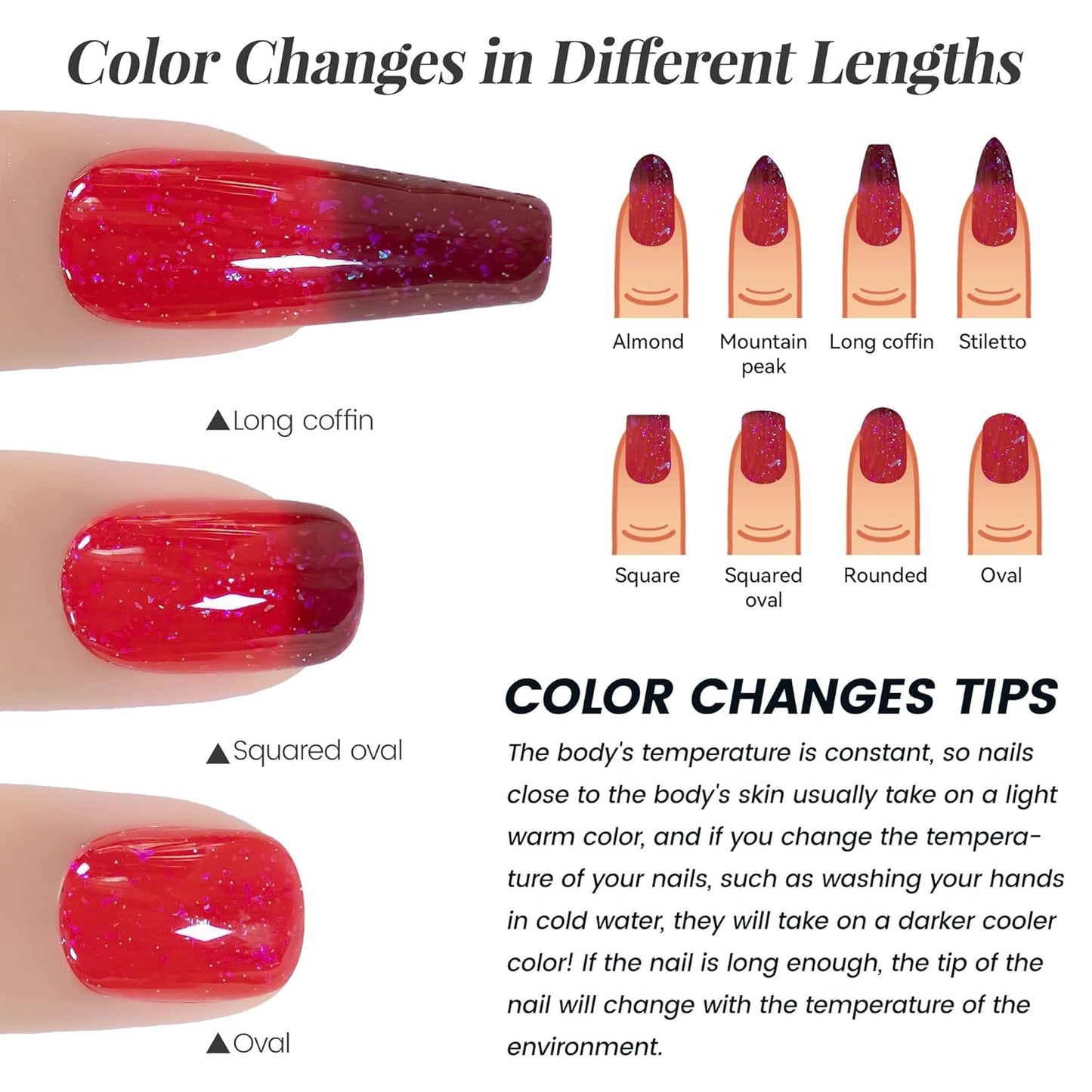 YTD Likomey Color Changing Gel Nail Polish,15ml Red To Burgundy Shimmer Brocade Glitter Mood Temperature Change Colors Iridescent Flakes,Ombre Thermal Fall Winter UV Varnish,WB350