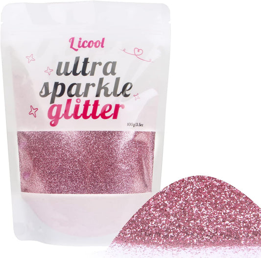Fine Glitter for Nail Art, 100g/3.5oz Extra Fine Powder Packs for Epoxy Resin Art, Craft for Tumblers Candle Slime Making, Festival Body Face Eyeshadow Nail (Rose Blush)