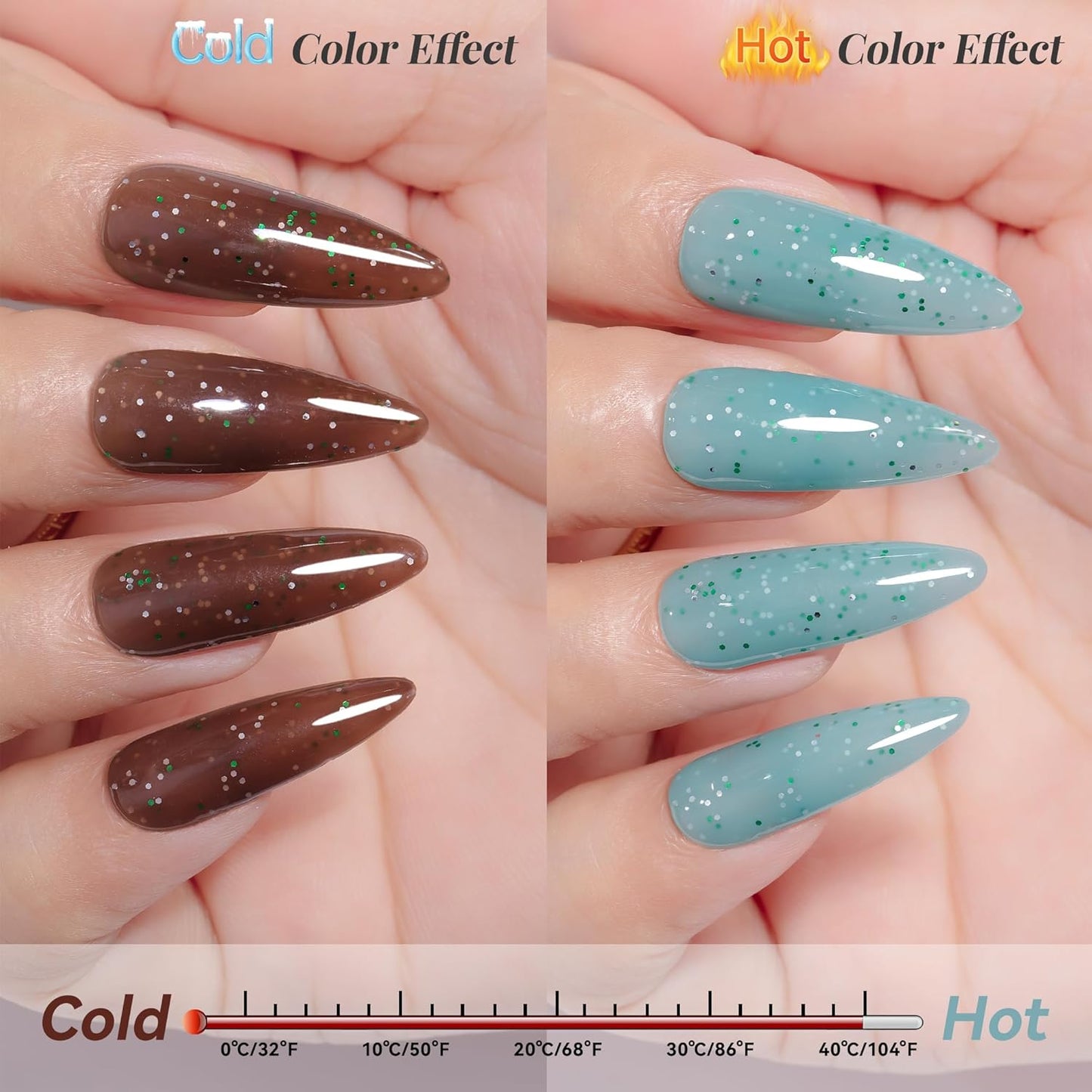 YTD Likomey Color Changing Gel Nail Polish,15ml Turquoise To Brown Shimmer Glitter Mood Temperature Change Colors UV Nail Gel,Fall Winter Thermal Ombre Manicure Varnish,WB430