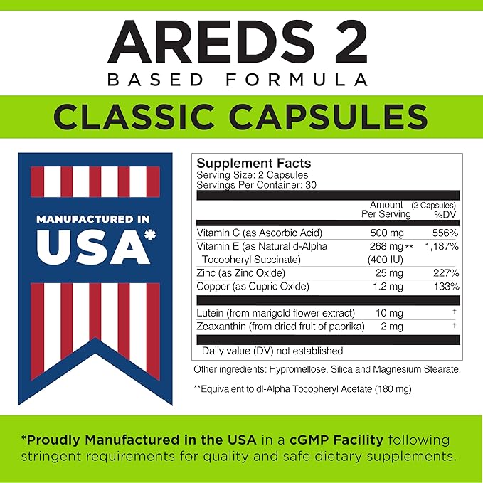 Viteyes AREDS 2 Eye Vitamins, Classic Macular Support, Allergen Free Capsules, with Natural Vitamin E, Vitamin C, Zinc, Copper, Lutein & Zeaxanthin, Eye Doctor Trusted, Manufactured in The USA, 60 Ct