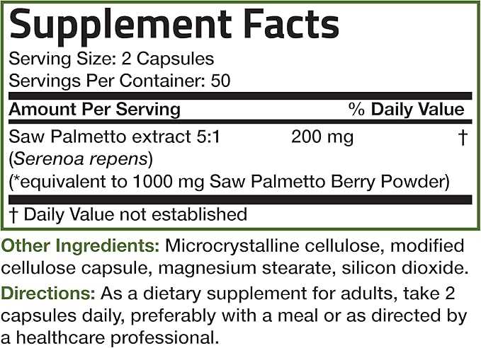 Bronson Saw Palmetto Extra Strength Supports Healthy Prostate Function & Urinary Health Support - Non GMO, 100 Vegetarian Capsules