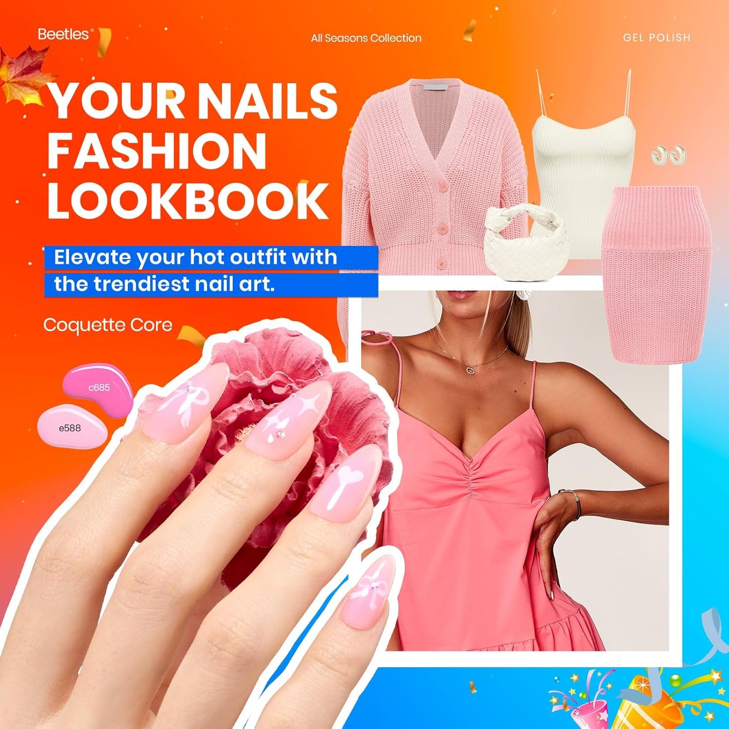 Beetles Fall Gel Polish Kit - Chic Outfits Collection 25 Colors Polish Set, Brown Purple Nude Red Black Color Gel Nails with 3Pcs Base Top Coat Manicure Kit Salon DIY Home Gift for Women