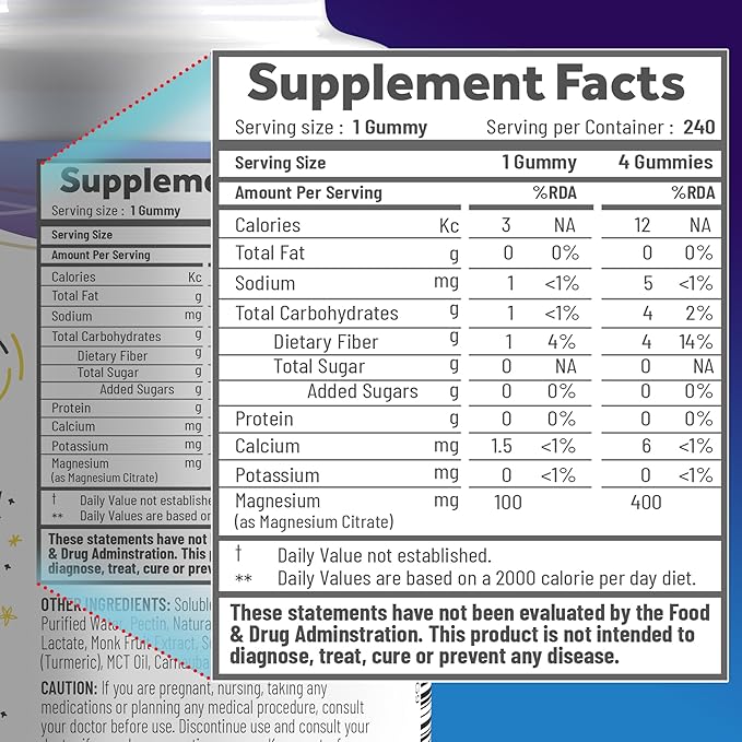 Magnesium Citrate Gummies - Sugar-Free, Vegan and Non-GMO for Better Sleep and Relaxation - No Sugar Alcohol - Magnesium Supplement for Adults, Teens and Kids - Pineapple - 240 Chews