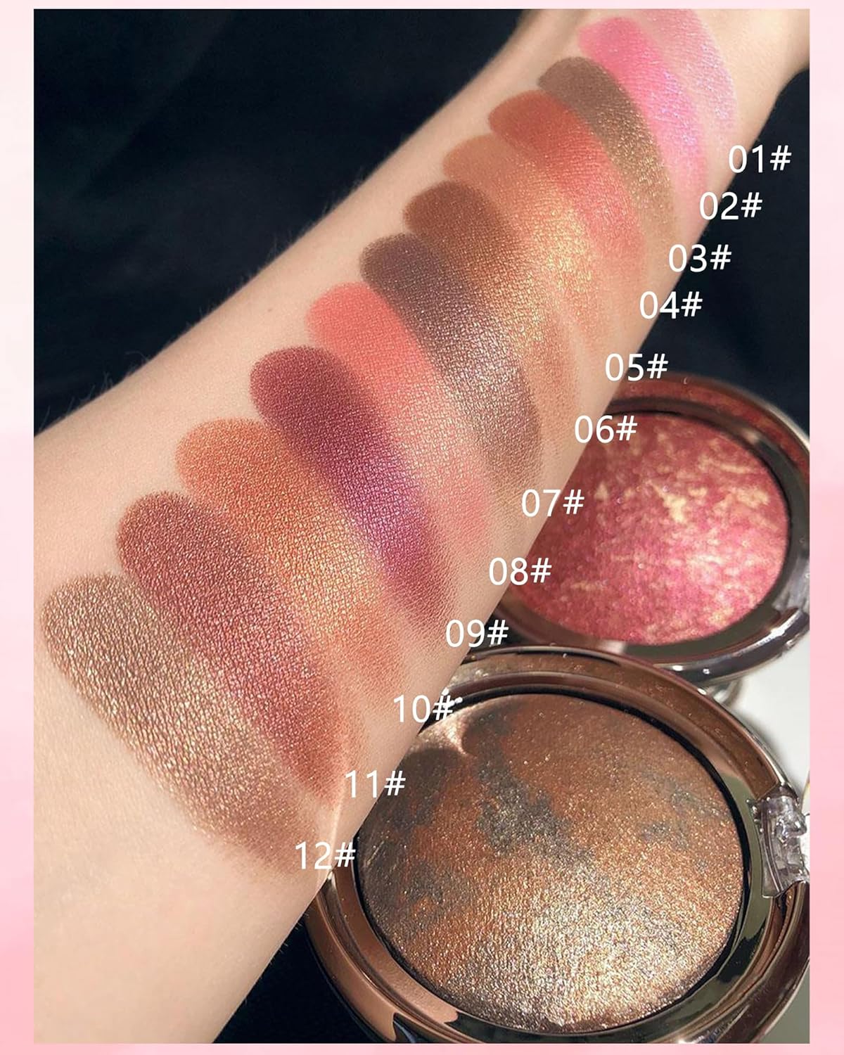 Baked Powder Blush, Glow Marbleized Blusher Powder Palette,Lightweight Shimmery face Blush for Cheeks,Eyeshadow & Highlight,Thanksgiving Makeup Gift for Women rubores de maquillaje(0.49Ounce)-03