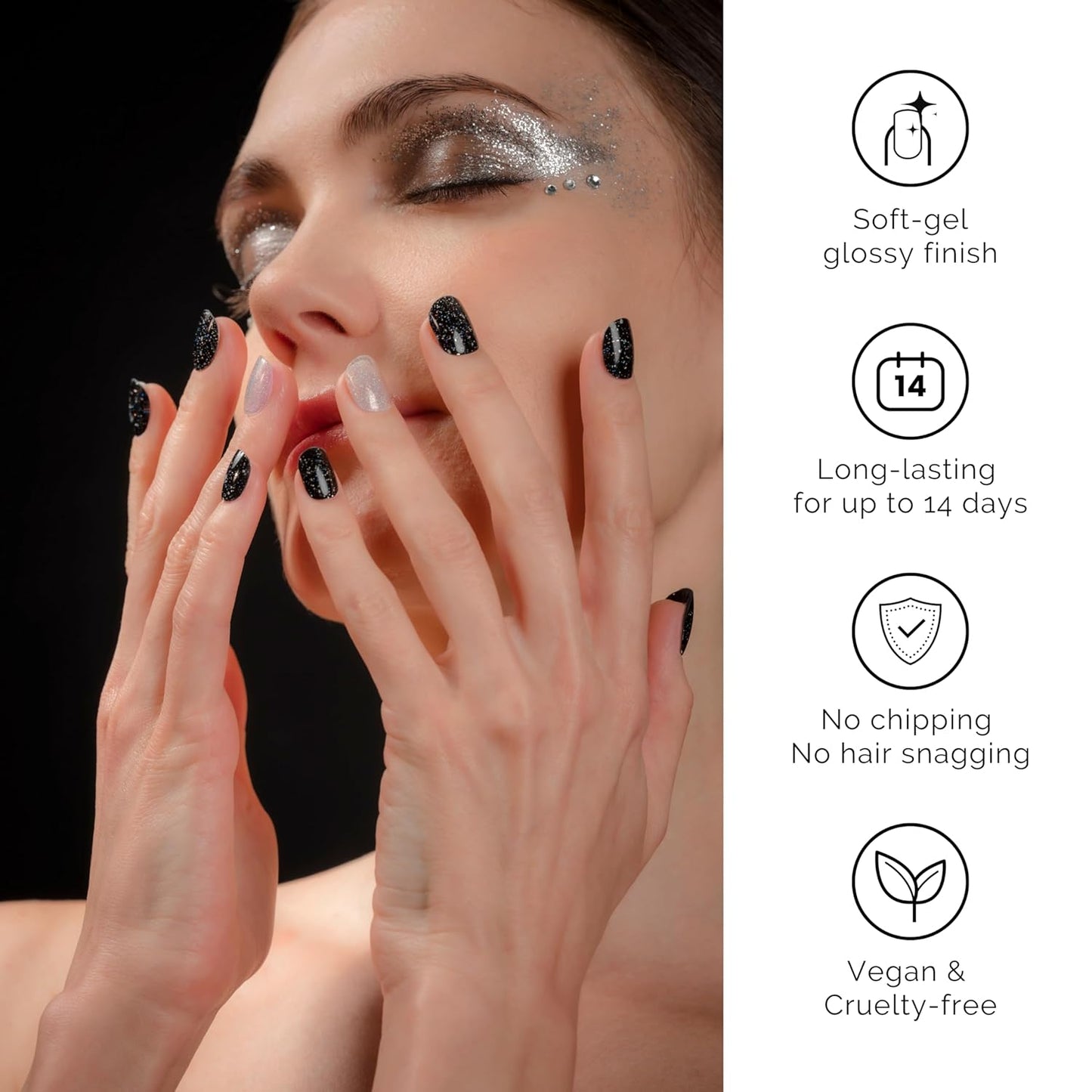 NAILOG Semi Cured Gel Nail Strips 34 pcs| Buy 2 Get 1 UV Lamp | Long Lasting Nail Polish Sticker Wraps with Glossy Gel Finish, Star Walk