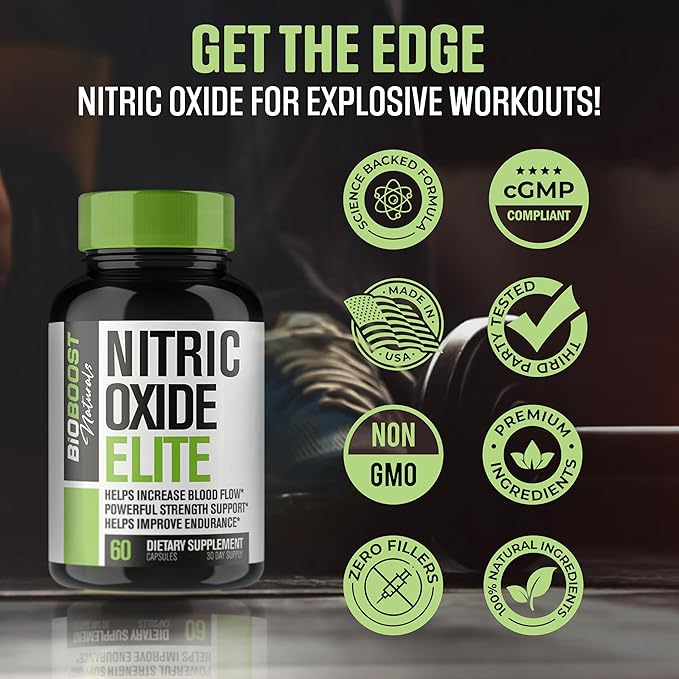 BioBoost | #1 Dosed Nitric Oxide Supplement Booster for Men | L Citrulline, L Arginine, Beta Alanine + 4 More Ingredients for Rapid Blood Flow, Skin Splitting Pumps, Strength - 60 Capsules