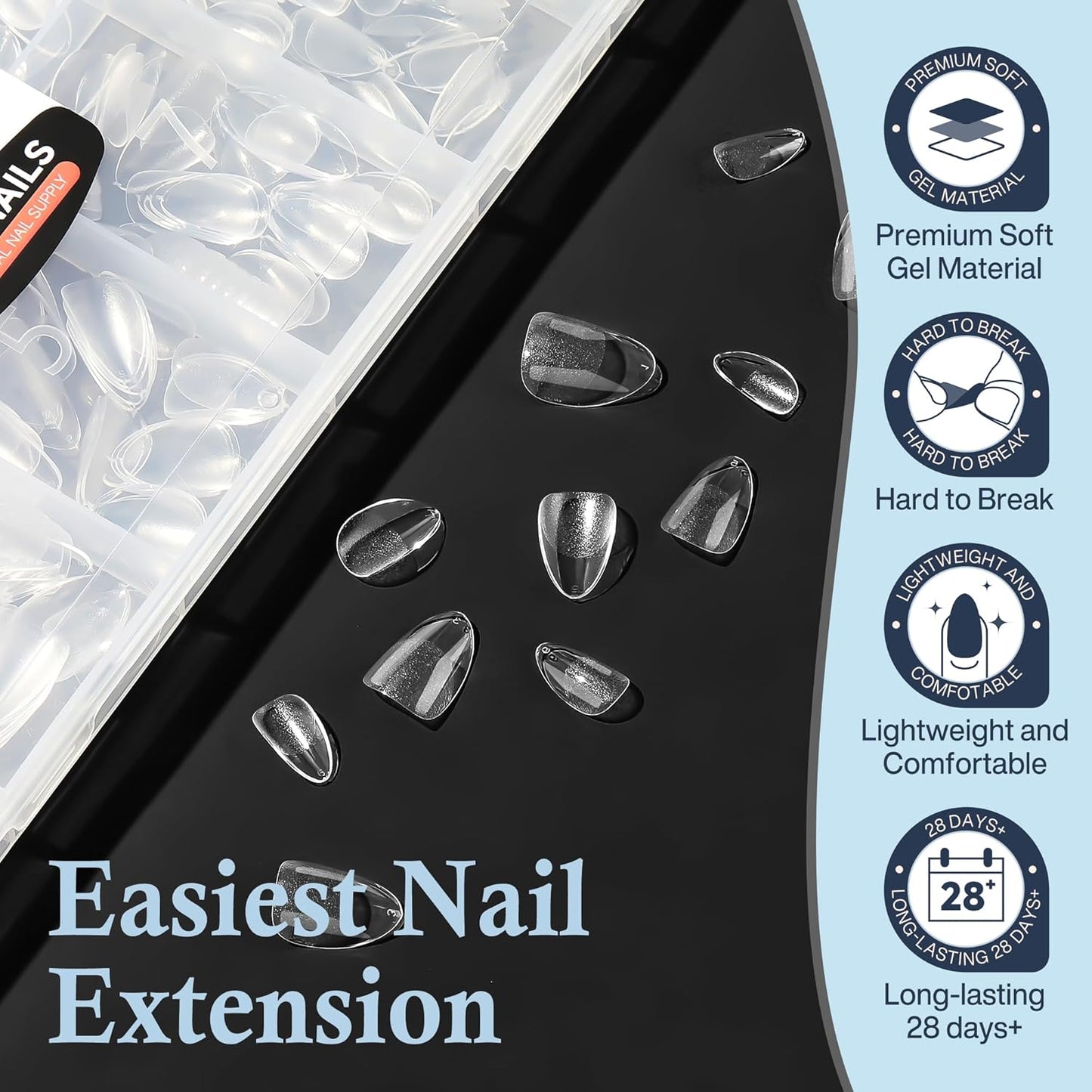 Extra Short Almond Nail Tips, 360pcs Soft Gel Pre-Shaped Acrylic XS Fake Nails, Half Matte Full Cover Clear Press on Flase Nail Tips for Extension Manicure Home DIY 12 Sizes Gelly Tips