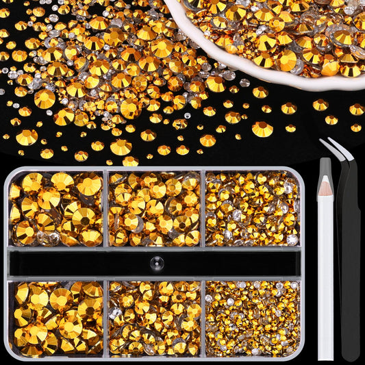 Resin Rhinestones for Crafting, 1 Box Copper Gold Multi Sizes Flatback Bedazzling Crystals for Crafts Nail Art Decoration, Non Hotfix Gems Charms for Tumbler Shoes Clothing Fabric Face Makeup