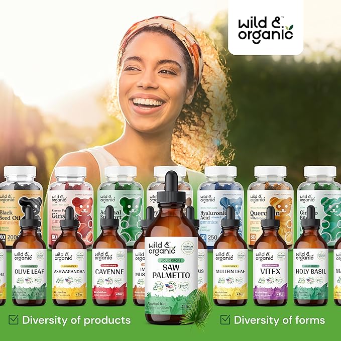 Wild & Organic Saw Palmetto Tincture - Saw Palmetto Liquid Extract Supplement for Men & Women - Saw Palmetto Powder Based Drops - Vegan, Alcohol Free - 4 fl oz