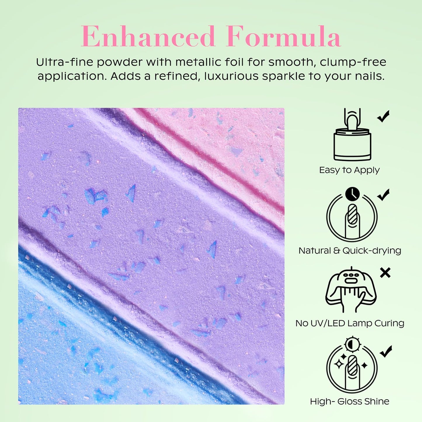 AZUREBEAUTY Dip Powder Nail Set, Clear Pink Coral Violet Blue Green Pastel Shades with Sparkling Aluminum Foil, 6 Colors Dipping Powder Starter Kit Nail Art Manicure Salon, No Need Nail Lamp Cured