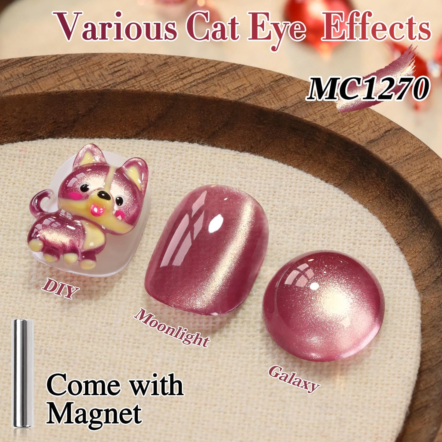Double Rhythm 0.5 Oz Cat Eye Gel Polish with Magnet Same Color Same Bottle Holographic Glitter Shimmer Translucent Color Salon 15 ML Magnetic Nail Art (Grape Red-MC1270)