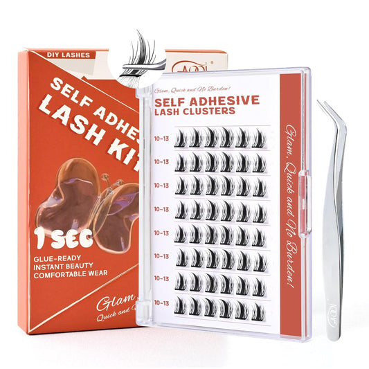 GAQQI Self Adhesive Eyelashes Lash Clusters, Press on Lashes 10-13mm Natural Manga Cluster Lashes, Reusable No Glue Lashes C Curl, NEW-TECH Thin Flakes Pre Glued Eyelashes Clusters (PG01)