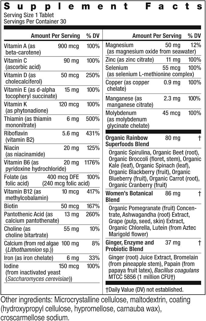 Rainbow Light Womens One High-Potency Daily Multivitamin, Womens Multivitamin Provides High-Potency Immune Support, With Vitamin C, Biotin and Ashwagandha, Vegetarian, 30 Count