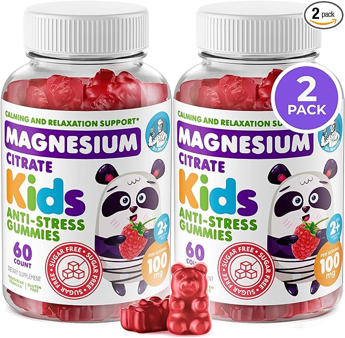 DR. MORITZ Sugar-Free Calm Magnesium Gummies for Kids and Adults - Kids Magnesium Gummies - Magnesium Citrate Gummies (60 Count (Pack of 2), Raspberry)