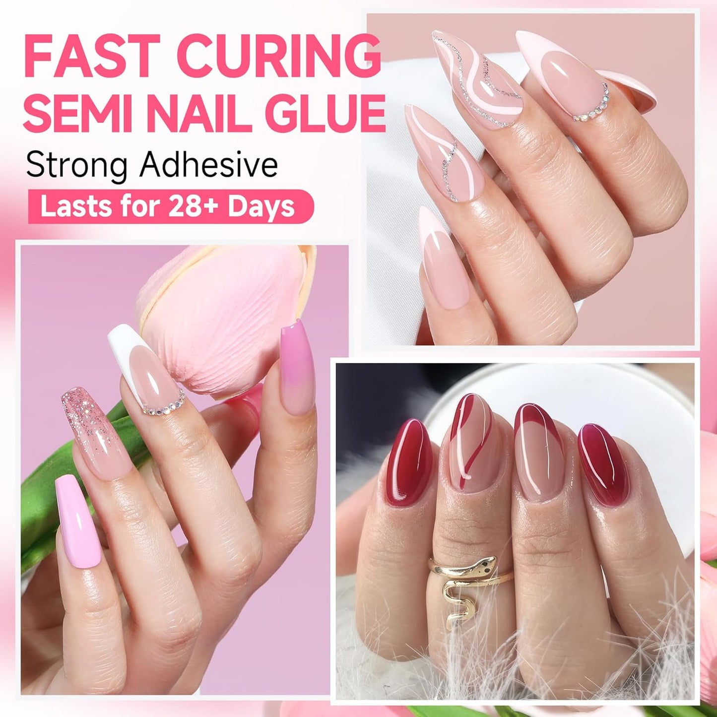 UNA GELLA No Lamp Need Solid Nail Glue for Press Ons: Nails Acrylic Nails Super Strong Semi Nail Glue Gel Fast Curing 10ml*2pcs Long Lasting Gel Glue Kit