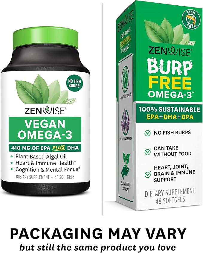 Zenwise Health Vegan Omega 3 Supplement - Fish Oil Alternative Source for EPA & DHA Fatty Acids - for Joint Support & Immune System - Heart & Skin Health Booster (48 Count)