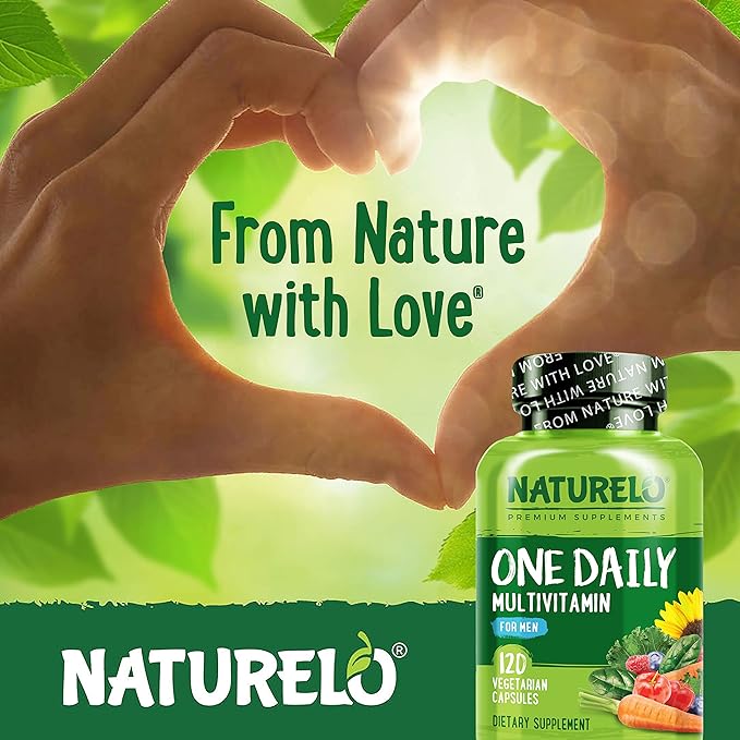 NATURELO One Daily Multivitamin for Men - with Vitamins & Minerals + Organic Whole Foods - Supplement to Boost Energy, General Health - Non-GMO - 180 Capsules