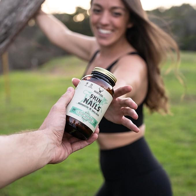 HEART & SOIL - Skin, Hair & Nails Supplement - Hair Skin and Nails Vitamins - Enriched with Biotin, Collagen, Vitamins A & E, Riboflavin, Elastin & More - 180 Capsules