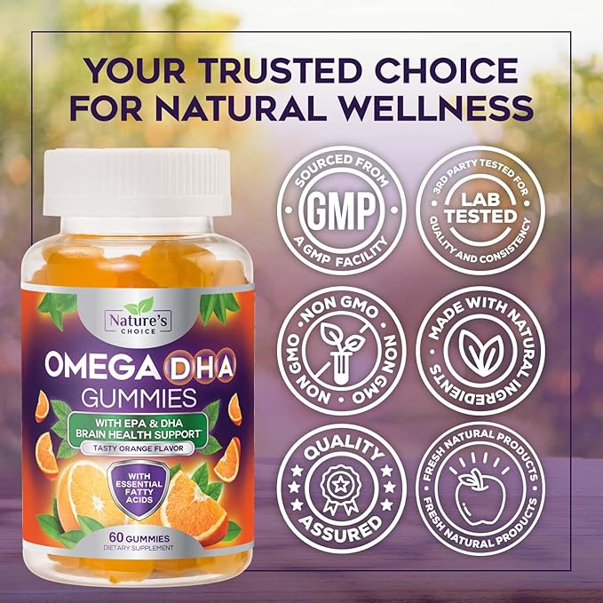 Omega 3 Fish Oil Gummies - Triple Strength Omega 3 Gummy Vitamins, High Absorption EPA & DHA Fatty Acids, for Heart Health & Brain Support, Nature's Fish Oil Supplement, Orange Flavor - 60 Gummies