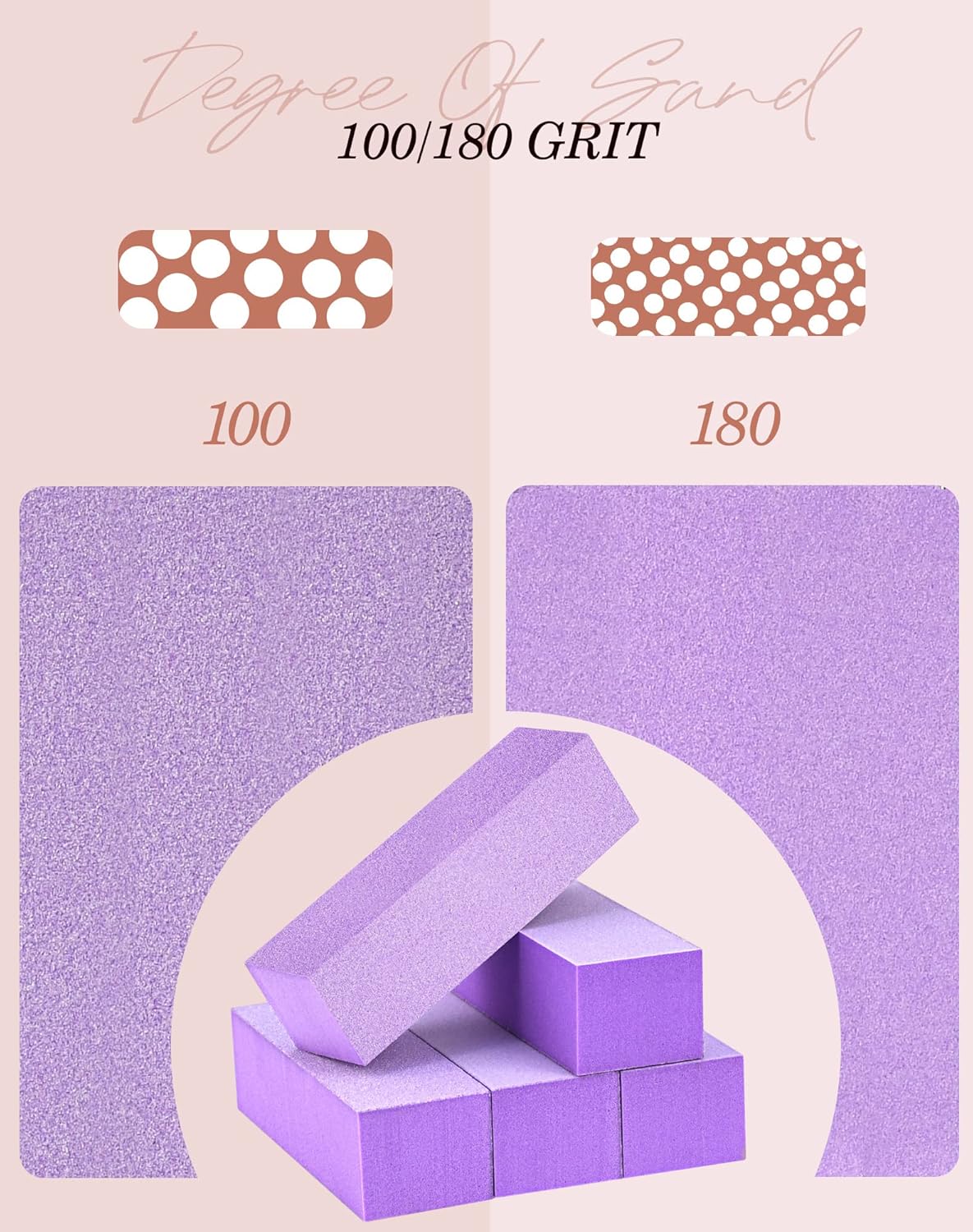 Maryton Nail Buffer Block, Medium/Fine Grit 100/180 Finishing Buffers for Acrylic Nails Gel Polish Nails, 3 Way Professional Pedicure Manicure Buffer Kits, 5 Count (Purple)