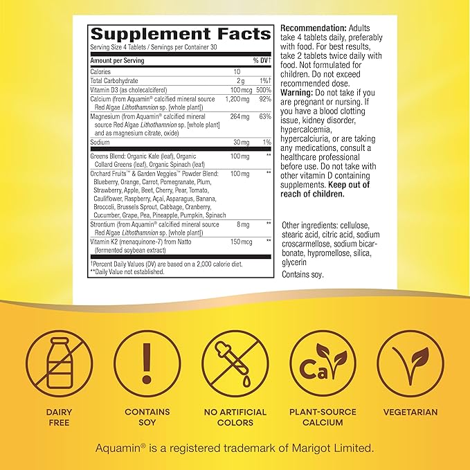 Nature's Way Alive! Calcium Max Absorption, Bone Support*, Plant Source Calcium, Vitamin D3 & K2, Magnesium, 120 Tablets (Packaging May Vary)