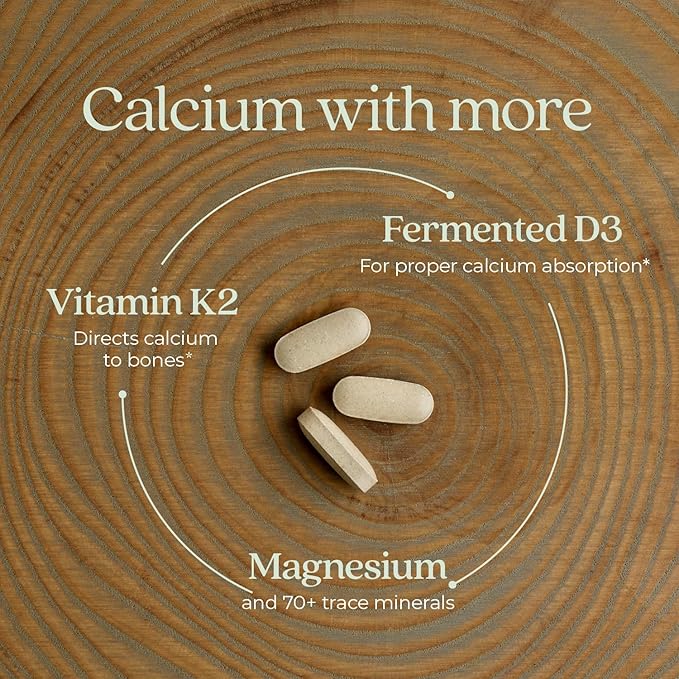 New Chapter Calcium Supplement - Bone Strength Organic Calcium with Magnesium, Vitamin D3+K2, 70+ Trace Minerals for Bone Health, Gluten Free, Easy to Swallow Slim Calcium Tablets - 60 Count