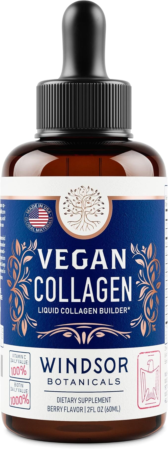Vegan Collagen Builder Liquid Supplement - Collagen Booster with Vitamin C, Biotin, Hyaluronic Acid & Amino Acids - Vegetarian Collagen for Women, Organic Fruit & Vegetable Blend - 60ml, 30 Day