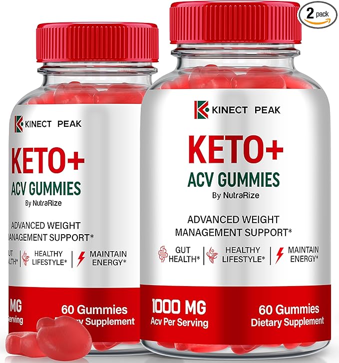 (2 Pack) Kinect Peak Keto ACV Gummies, KinectPeak Keto + ACV Supplement, All Natural Keto Plus Apple Cider Vinegar, Premium 1000MG Formula Plus Vitamins, Official Gomitas Reviews (120 Gummies)