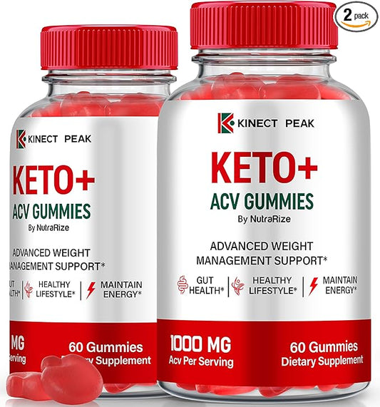(2 Pack) Kinect Peak Keto ACV Gummies, KinectPeak Keto + ACV Supplement, All Natural Keto Plus Apple Cider Vinegar, Premium 1000MG Formula Plus Vitamins, Official Gomitas Reviews (120 Gummies)