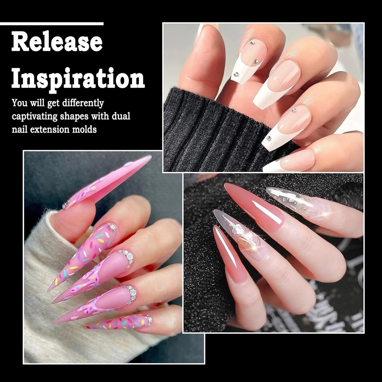 Allstarry 384pcs Nail Dual Forms, Silicone French Nail Forms for Poly Gel Nail Gel Extension Full Cover Acrylic Nail Tips 8 tpye nail form and Silicone Reusable Stickers for Manicure Extension