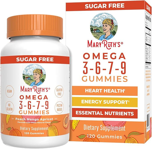 Vegan Omega 3 6 7 9 Gummies by MaryRuth's | Up to 4 Month Supply | Omega 3 Supplement with Flaxseed Oil | Omega 3 Gummies | No Fish Taste | Non-GMO | 120 Count