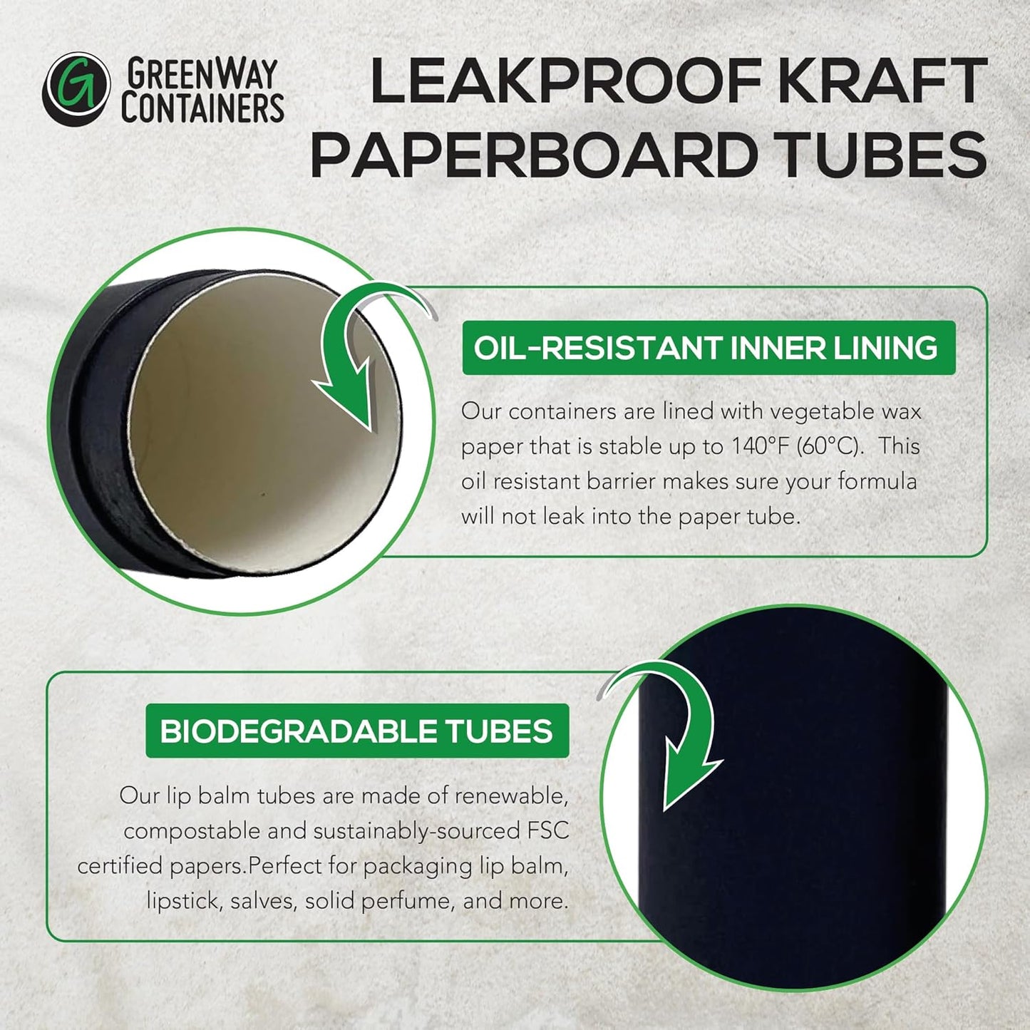 GreenWay 0.15oz / 4.25g Kraft Paperboard Lip Balm Tubes with Lids - 25 Pack Lip Gloss Tubes Refillable DIY Cosmetic Containers – Extra Thick Push-Up Bottom Lip Balm Containers - Brown